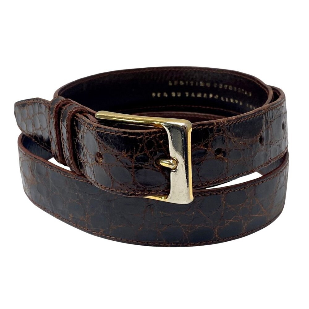 PECARI Bogota Mens Belt Size 44 Genuine Crocodile Brown Vintage Mens Accessory